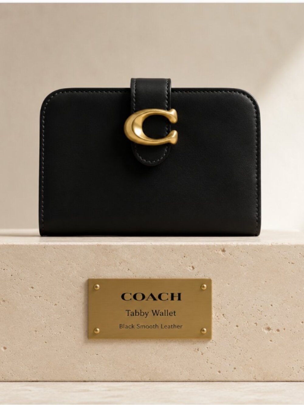Coach Tabby Wallet Black Smooth Leather Brass Turnlock NWT Gift Ready